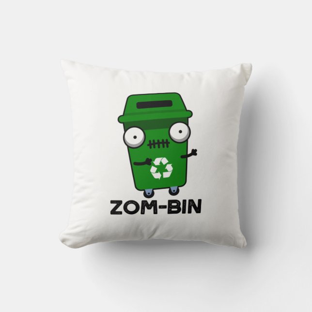 Zom-bin Funny Halloween Zombie Trash Bin Pun Cushion (Front)