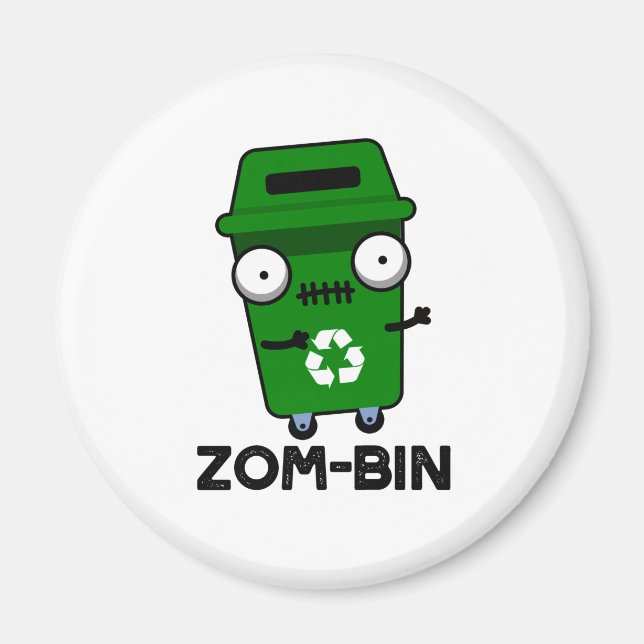 Zom-bin Funny Halloween Zombie Trash Bin Pun Magnet (Front)