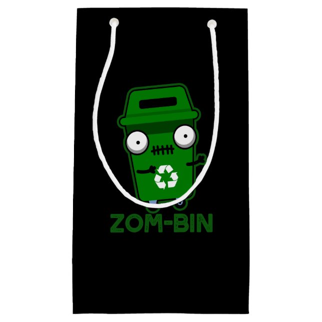 Zom-bin Funny Zombie Trash Bin Pun Dark BG Small Gift Bag (Front)