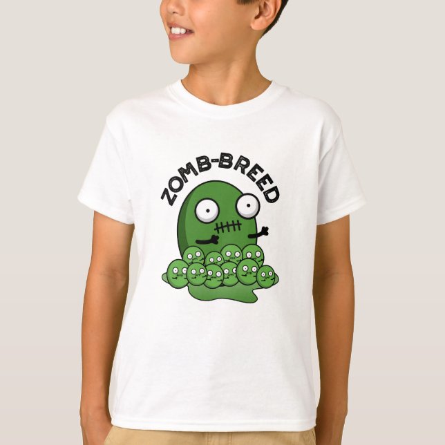 Zom-breed Funny Halloween Zombie Breed Pun T-Shirt (Front)