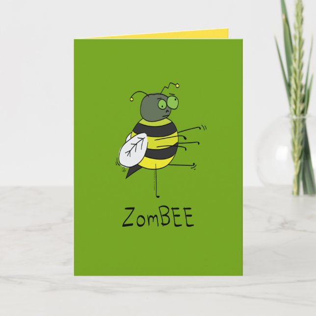 ZomBEE - Funny Halloween Zombie Bee Greeting Card (Front)