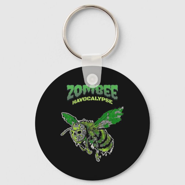 Zombee Havocalypse Spooky Funny Halloween Bee Whoc Key Ring (Front)