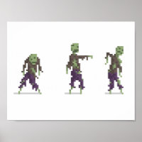 Zombie 8-bit Pixel Art Wide Poster