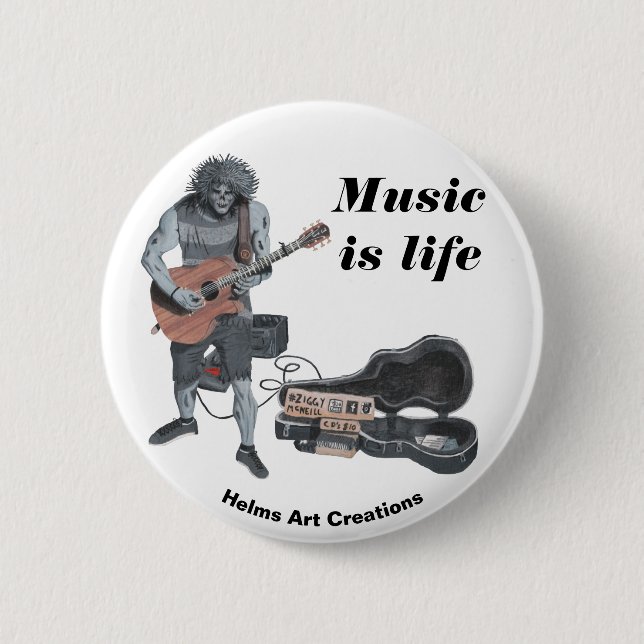 Zombie Acoustic Guitar Music Fantasy Art Button (Front)