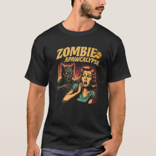 Zombie Apawcalypse Cat Vintage Horror Movie Style T-Shirt