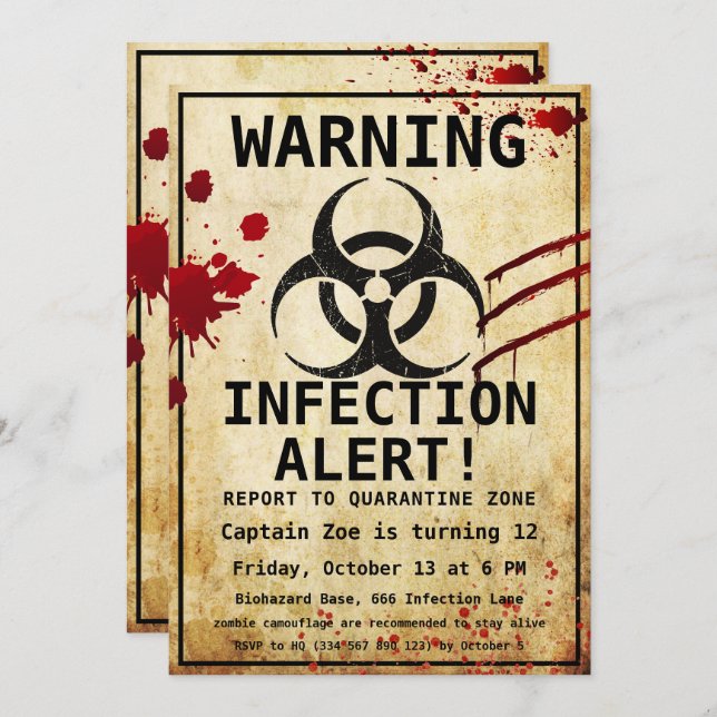Zombie Apocalypse Birthday | Halloween Biohazard Invitation (Front/Back)
