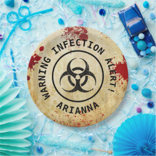 Zombie Apocalypse Birthday Halloween Biohazard Paper Plate