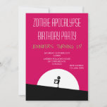 Zombie Apocalypse Birthday Party Invitation<br><div class="desc">A zombie apocalypse birthday party invite. Pink and black bold vibrant colour scheme.  A cool zombie silhouette with arms outstretched on the hunt for brains. A big white moon illuminates from behind.</div>