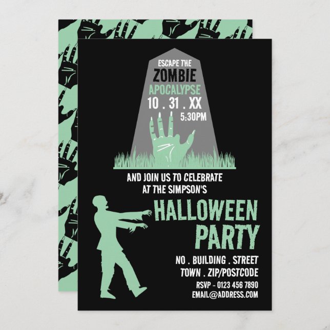 Zombie Apocalypse Theme Escape Room Halloween Invitation (Front/Back)