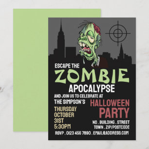 Zombie Apocalypse Theme Escape Room Halloween Invitation