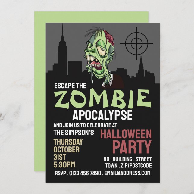 Zombie Apocalypse Theme Escape Room Halloween Invitation (Front/Back)