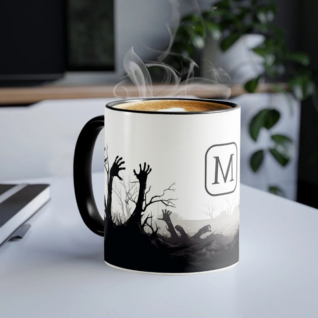 Zombie Arms Rise Up Spooky Halloween Night Mug (Creator Uploaded)