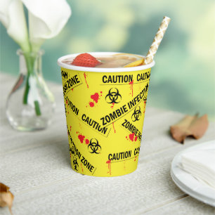 Zombie Attack Caution Tape Bloody Halloween Paper Cups