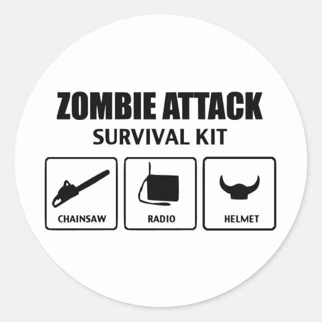 zombie attack survival kit classic round sticker (Front)