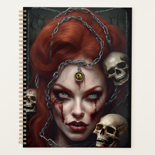 Zombie Babe Red Hair Goth Weekly Planner Notebook (Front)