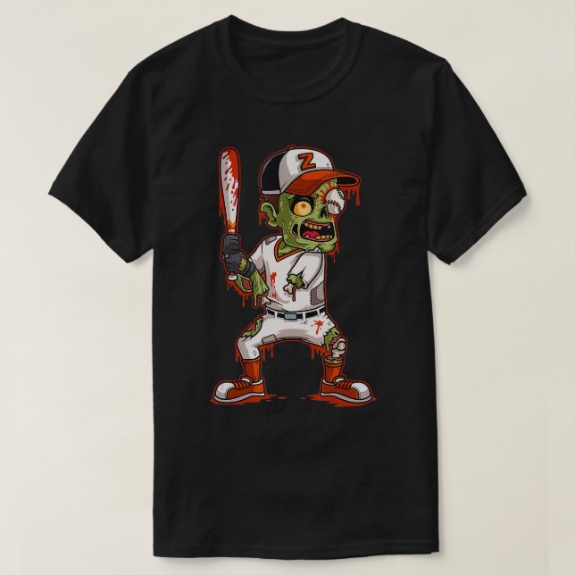 Zombie Baseball Batter Halloween Trick or Treating T-Shirt (Design Front)