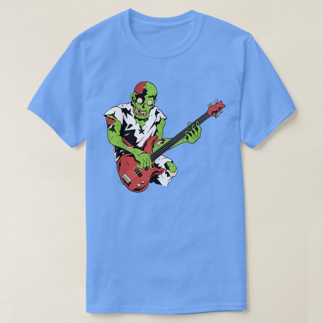 Zombie Bass Guitar Lazy Halloween Costume Music Mu T-Shirt (Design Front)