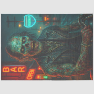 Zombie Biker in Neon Night   Gothic Halloween  Tissue Paper