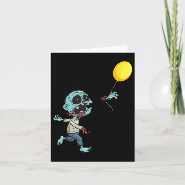 Zombie Birthday Balloon - Funny Cute Zombie Kids A Card (Front)
