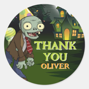 Zombie Birthday Boy Halloween Thank You Classic Round Sticker