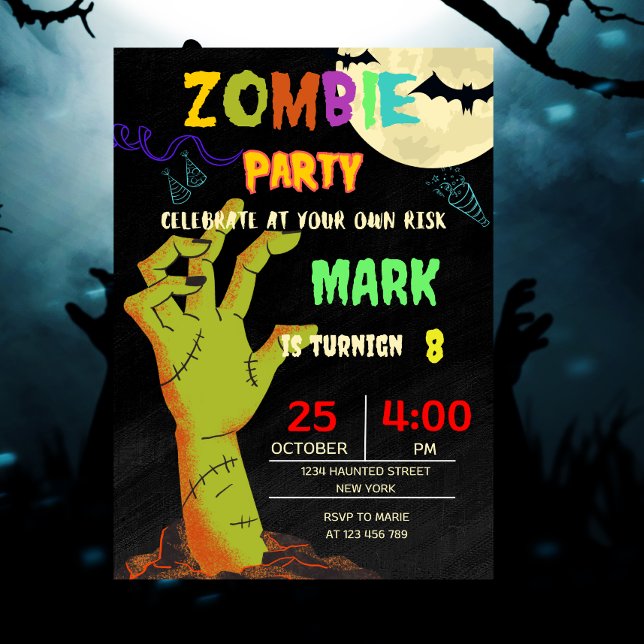 Zombie Birthday Halloween Kids Party Invitation (zombie birthday invitation
halloween invitation
halloween birthday)