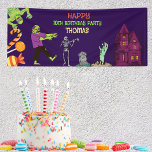 Zombie Birthday  Kids Party Banner<br><div class="desc">Transform your birthday into an unforgettable celebration for both you and your guests with this lively and colourful design featuring zombies,  mummies,  graveyards,  sweets,  and more. Easily personalise it with your details,  and you're ready to go. Enjoy your birthday party</div>
