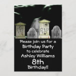 Zombie Birthday Party Invitation<br><div class="desc">This zombie birthday party invite has the perfect background with a cemetary and a zombie ghost coming out from behind the tombstones; perfectly frightening for any scary themed birthday party,  just customise with all your details and you are all set!</div>