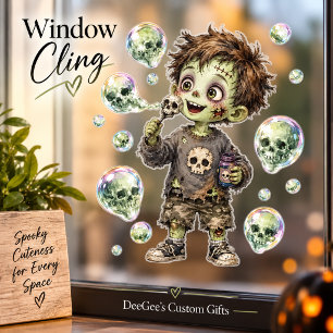 Zombie Boy Skull Bubbles Window Cling
