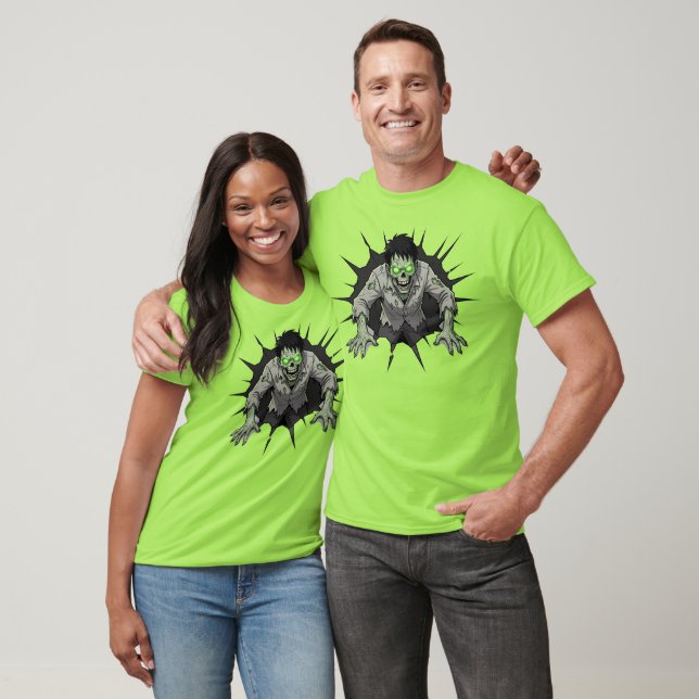 Zombie Breaking Through Wall Horror gift T-Shirt (Unisex)