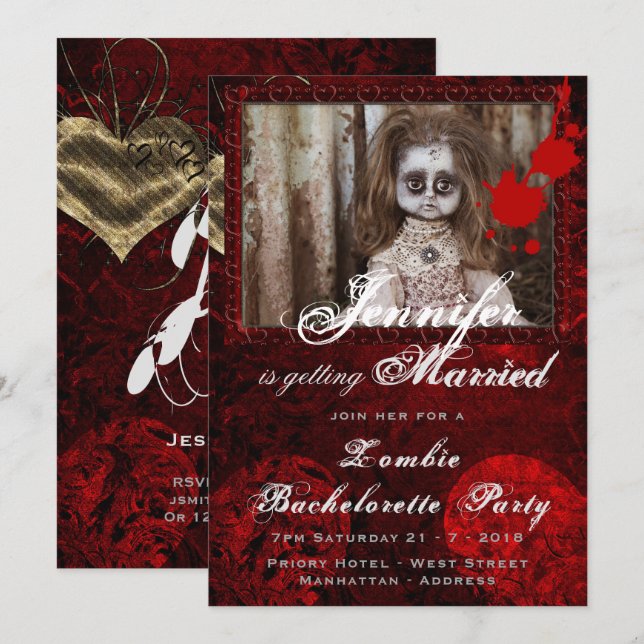 ZOMBIE BRIDE DOLL Bachelorette Party Halloween Invitation (Front/Back)