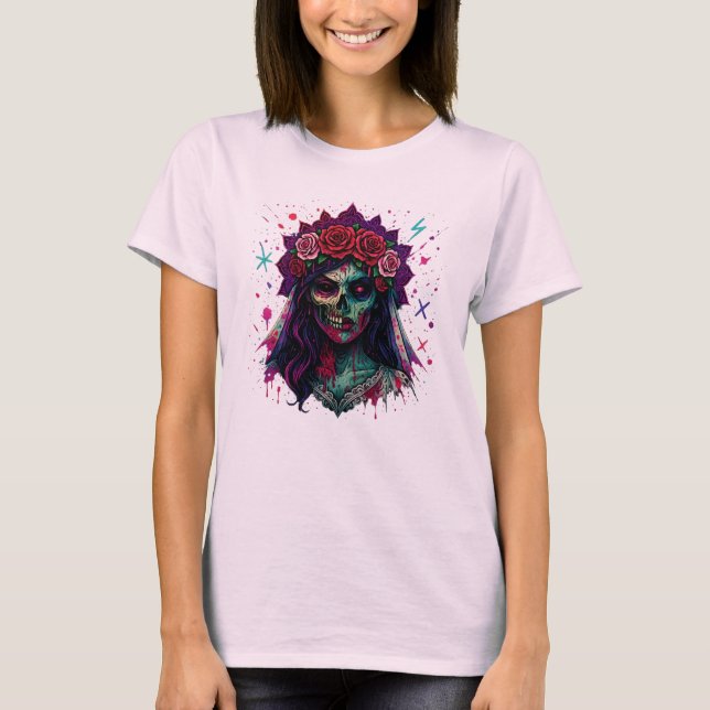 Zombie Bride Horror Halloween Art T-Shirt (Front)