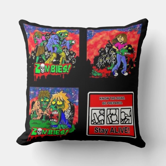 Zombie Cartoon Pattern Cushion (Front)