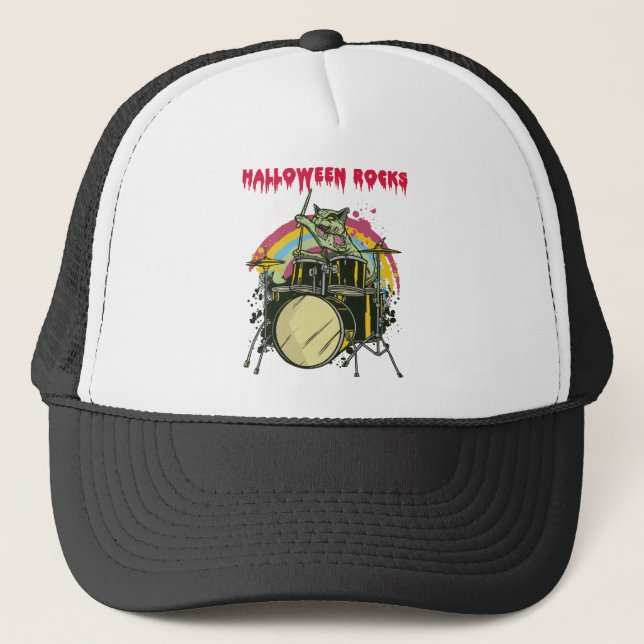 Zombie Cat Drummer Trucker Hat (Front)