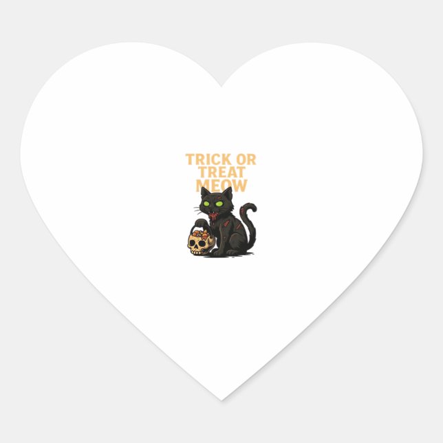Zombie Cat – Trick or Treat Meow Halloween Design  Heart Sticker (Front)