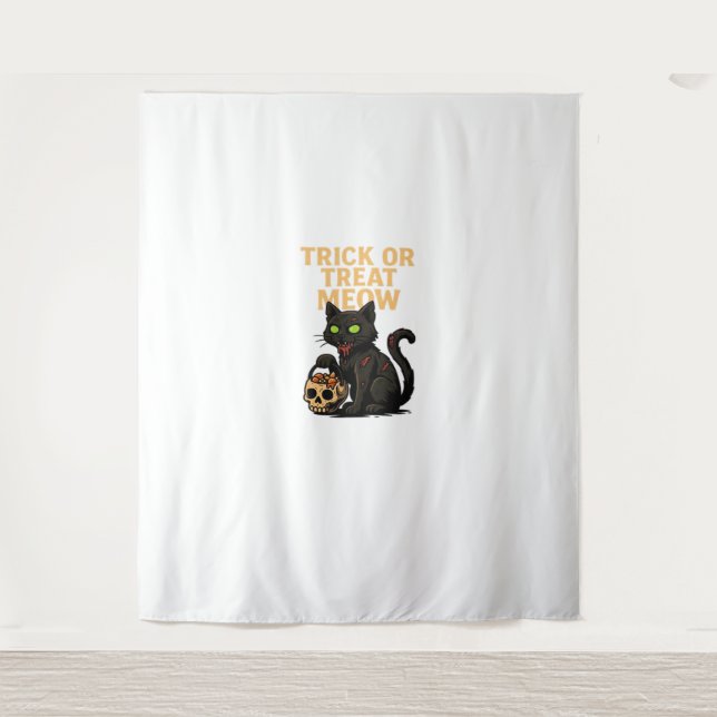 Zombie Cat – Trick or Treat Meow Halloween Design  Tapestry (Front)