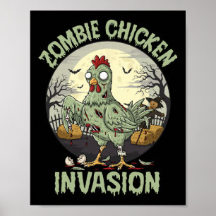 Zombie Chicken Invasion Funny Halloween Poster