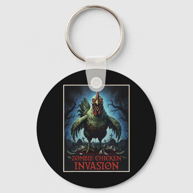 Zombie Chicken Invasion Undead Farm Horror  Key Ring (Front)