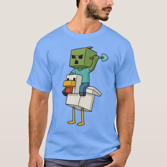 Zombie Chicken Zombie Jockey Pixel Funny Gamer T-Shirt (Front)
