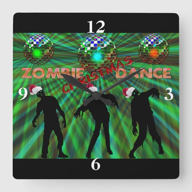 Zombie Christmas Disco Dance Square Wall Clock (Front)