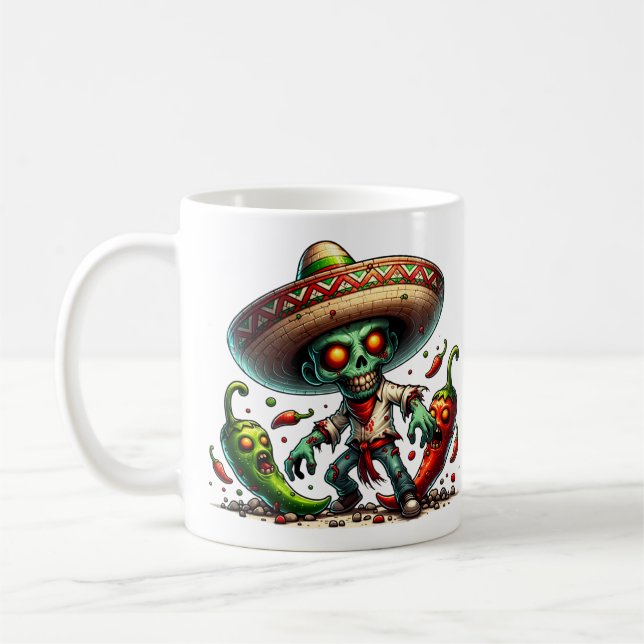 Zombie Cinco de Mayo Man and Hot Peppers Coffee Mug (Left)