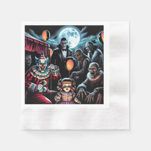 Zombie, Clown, Vamp and Haunted Doll Halloween Napkin
