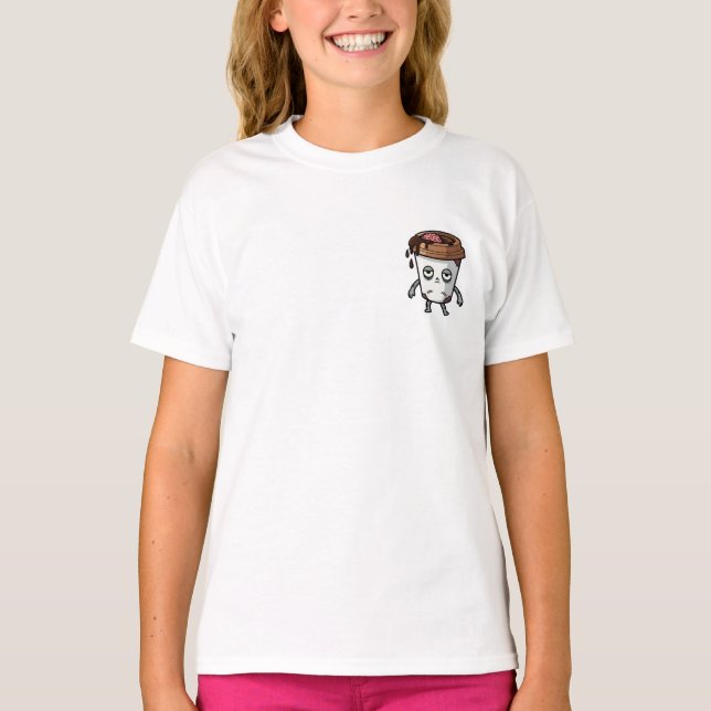 Zombie Coffee Cup Monster Illustration Kids T-Shirt (Front)