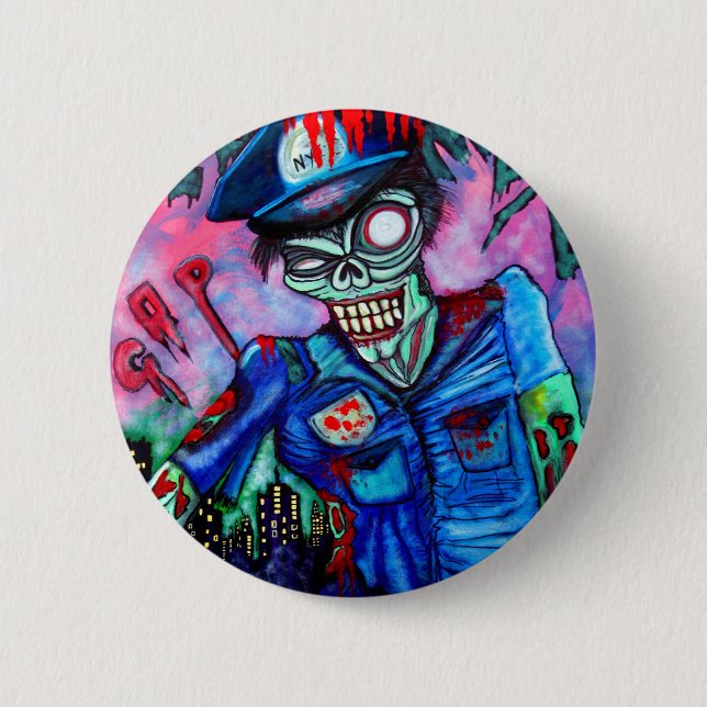 Zombie Cop 6 Cm Round Badge (Front)