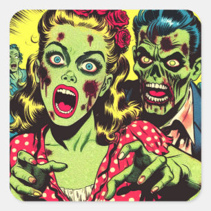 Zombie Couple Retro Comics Square Sticker