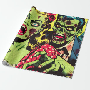 Zombie Couple Retro Comics Wrapping Paper