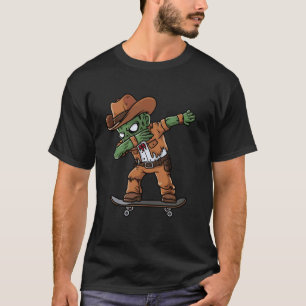 Zombie Cowboy Dabbing Riding Skateboard Halloween T-Shirt