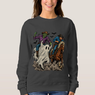 Zombie Cowboy Riding Ghost Spooky Western Hallowee Sweatshirt