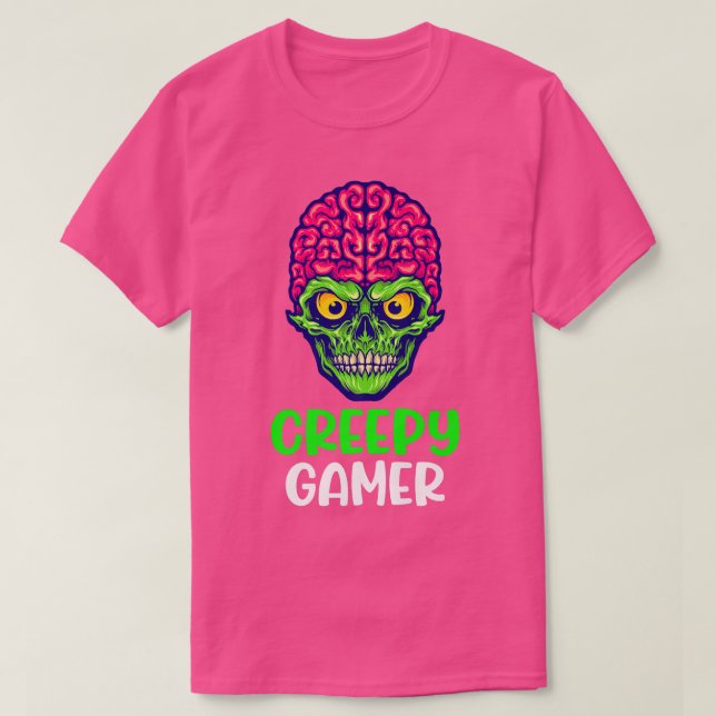 Zombie Creepy Gamer Halloween Video Game Skeleton  T-Shirt (Design Front)