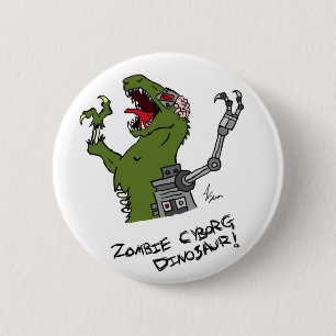 Zombie Cyborg Dinosaur Button