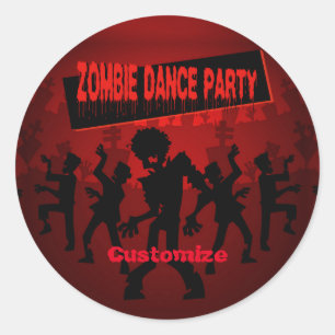 Zombie Dance Party Black & Orange Classic Round Sticker